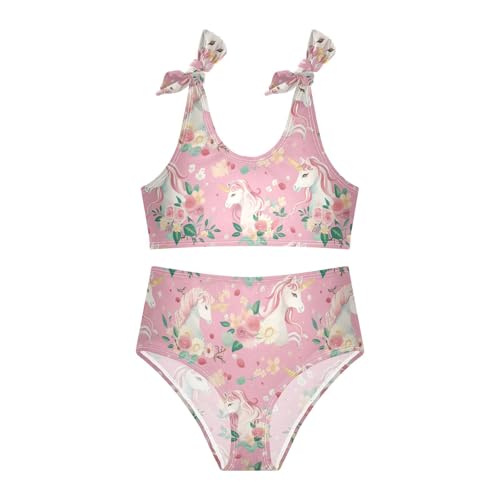 Wusikd Unicorns Flowers Girls Swimsuits Two Piece Pink Flowers Swimwear Bikini Set for for Girls Size 3T3