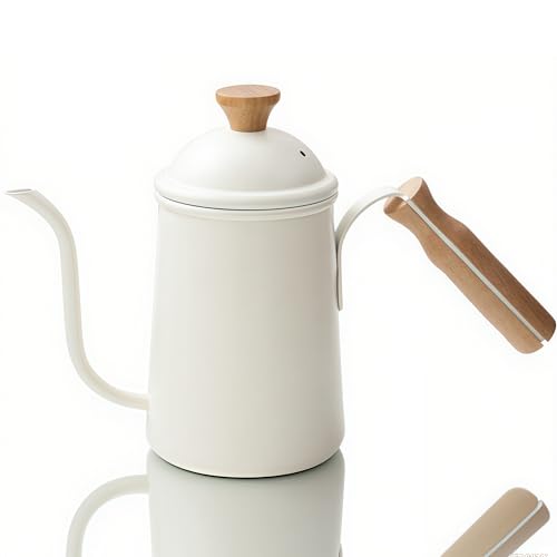 ドリップケトル コーヒーポット 保温 コーヒーケトル 直火 細口 容量650ml やかん おしゃれ キャンプ用 プレゼント ギフト 贈り物 珈琲店 室内 アウトドア用 (650ml,ホワイト)