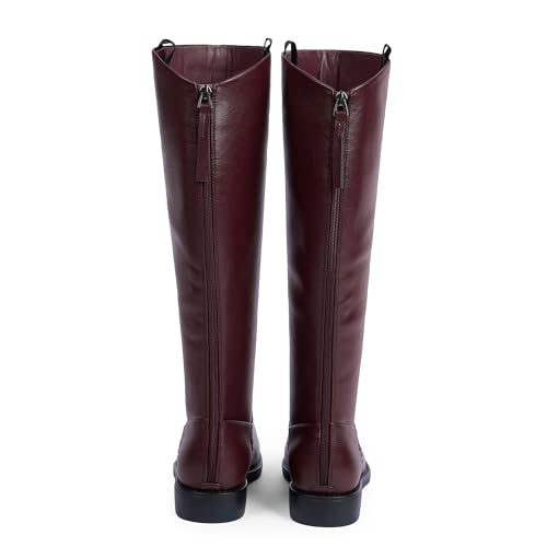 Image of Modatope Knee High Boots Women Rounded Toe Flat Retro Bais Opening Low Chunky Heel Riding Boots