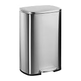 Relaxdays Cubo Basura Baño 50 litros, Papelera Cocina Cierre Suave, Pedal, Bote Residuos Rectangular Extraíble, Plateado