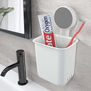 (Pack of 1) Toothbrush Holders for Bathroom Plastic Wall Mounted Self Adhesive Brush Holder, Toothpaste, Shaver, Razor & Makeup Brush Holder.2025