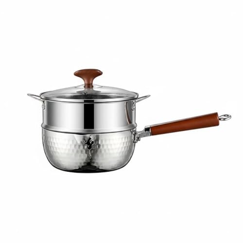 Generic Stainless Steel Pot No Coating Japanese Frost Pot Single Handle Stainless Steel Saucepan for Infants, Beginners, Home Kitchen, 22CM+Steamer