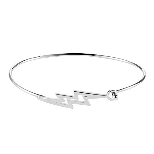 MANZHEN 10K Gold Plated Flash Lightning Bolt Open Hook Bangle Bracelet (silver)