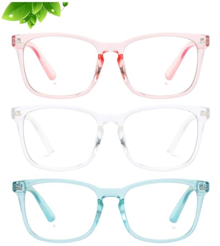 Image of KUGUAOK 3 Pack Kids Blue Light Blocking Glasses, Boys Girls Computer Gaming TV Glasses, Lightweight Eyeglasses Frame (Age 4 to 12)