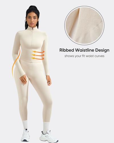 OMKAGI 2 Piece Workout Sets for Women Zip Up Jacket Gym Leggings with Pockets Yoga Sets4