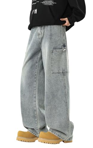PADOLA Jean Homme Baggy Taille Elastique avec Bouton Pantalon Cargo Multi-Poches Loose Fit Jeans à Jambe Large Décontracté Y2K Pantalon de Travail Coupe...
