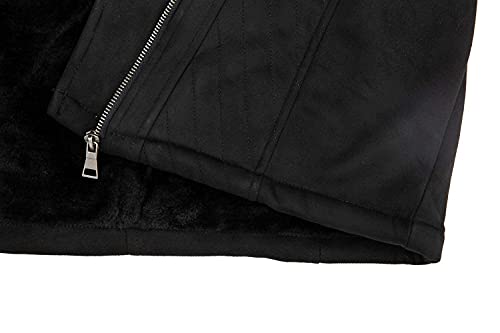 Geschallino Lange Jacke aus Wildlederimitat für Damen, Moto Biker Parka Mantel mit abnehmbarem Pelzkragen FF206 Schwarz XXL