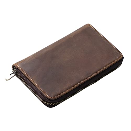 GDCELPA Fountain Pen Holder Handmade Leather Pen Case for Adult with Elastic Fixed Band Mesh Pocket Business Office Zippered Pouch(Coffee)