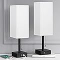 Bedside Table Lamps Set of 2 - Small White Bedroom Lamps with 3 Color Temperatures (3000K/5000K/4000K), Two Square Nightstand Lamps with USB C + A Charging Ports, Pull Chain Night Light