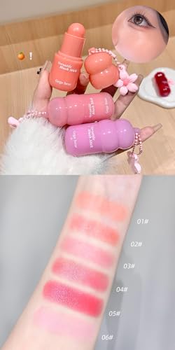 Image of Gege Bear Multi Purpose Powder Blusher Stick | Cream Blush Jelly Texture | Easy Application No Brush Required | Long Lasting Buildable Color Pink Peach | Cute Blush Tint for Cheeks and Lips | Jelly with Glossy Dewy Finish | Portable Face Makeup for Women Girls (06# Violet, 3.8g)