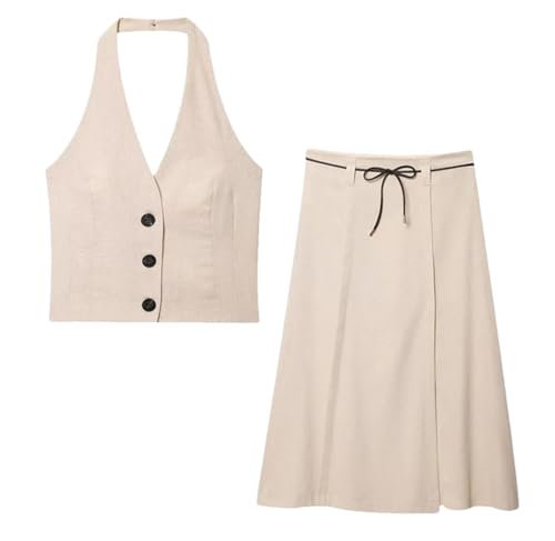 Ensemble 2 pièces femme jupe longue boutonnée et haut dos nu col V