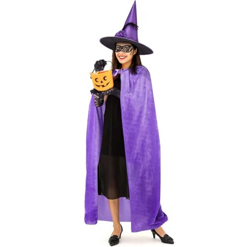 THINCAN Halloween Witch Cosplay Accessori Donna Strega Costume Strega Mantello Cappello da Strega Pizzo Maschera Occhi E Guanti Da Donna