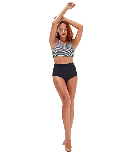 GEEK LIGHTING Women Girls 2 Piece Swimsuits High Waisted Bathing Suits Bikini Set Black