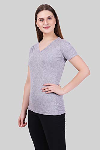 Image of FLEXIMAA Women's Cotton Plain V Neck Half Sleeve T-Shirt