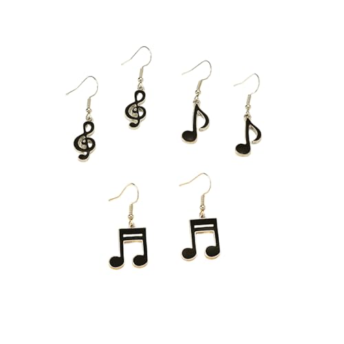 3 pairs/Set Music Note Dangle Earrings for women Czech Crystal Eighth Note Treble Clef Music Note Drop Earrings for Women Musican-Silver