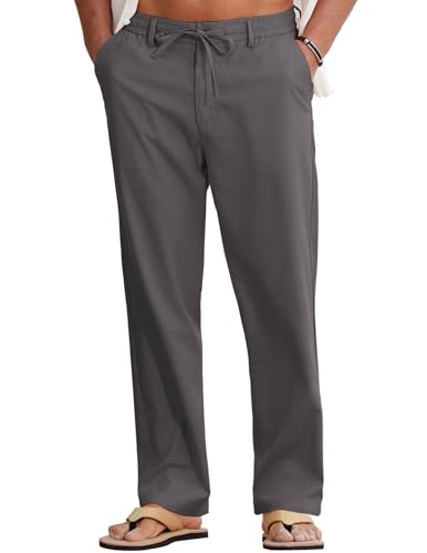 Image of COOFANDY Mens Cotton Linen Pants Casual Drawstring Summer Beach Pants Lightweight Linen Dress Trousers
