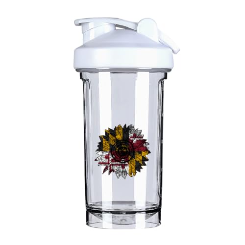 Vintage Sunflower Maryland Marylander Flag 18 Ounce Shaker Bottle Drink Mixer Leak-proof Pre Workout Protein Shakes Meal Replacement Shakes Bottles 500ML/18 Oz White