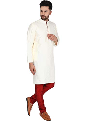 SKAVIJ Men's Art Silk Indian Kurta Pajama Festive Season Dress Suit4