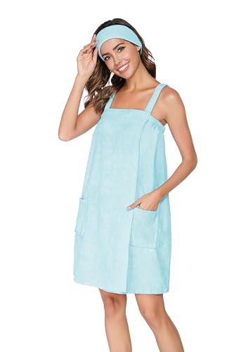 Image of Veseacky Women Bath Wrap Towel for Womens Shower with Pocket Adjustable Spa Robe & Facial Headband