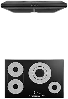 Cosmo 2-Pc Kitchen Appliance Packages, 30" Black Slim Under Cabinet Range Hood and 30" Glass Cooktop