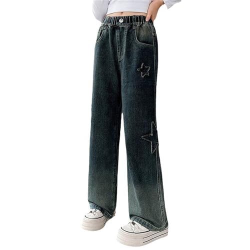 Girls Baggy Wide Leg Jeans Elastic Waist Denim Pants Children Loose Fit Straight Jeans with Pockets Streetwear Clothes