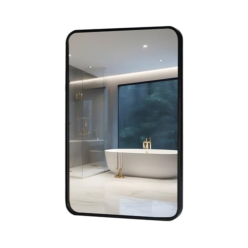 moderntop Schwarzer Quadratischer Wandspiegel mit Aluminiumrahmen - 100x60 cm Moderner Badezimmerspiegel für Bad, Schlafzimmer, Wohnzimmer & Flur - Horizontal/Vertikal Hängend​