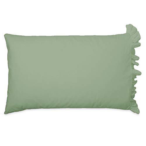 Drap plat à volants coton égyptien 600 fils lit double vert mousse respirant