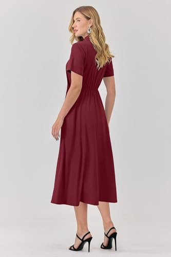 Image of Newshows Women's Work Business Casual Outfits Tie Waist Midi Shirt Dress | Lightweight & Breathable Easy-care Fabric, Side Pockets, Decent Professional Attire, Church Office Funeral Outfits