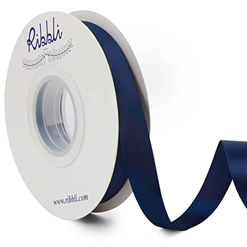 Ribbli Navy Double Faced Satin Ribbon 1/2 Inch x Continuous 25 Yards Use for Craft Bows Bouquet Gift Wrapping Wedding Decoration Floral Arrangement