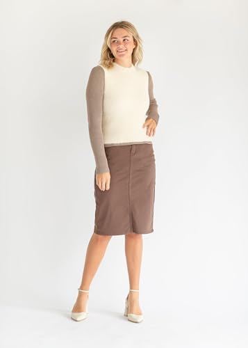 Inherit Remi Denim Midi Skirt Stretchy True Fit Skirts for Women - Brownstone - 8 - Length 293