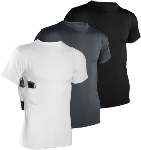 Lilcreek Conceal Carry Shirts for Men 3 Pack,Concealed Carry T-Shirt Holster,Conceal Carry Holster for Men