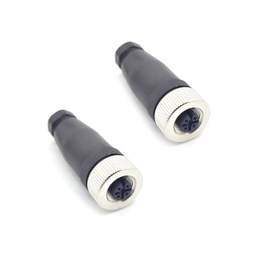 2 conectores M12 de 5 pines, conector redondo recto codificado A conector roscado instalable de 12 mm, conector hembra de aviación, conector IP67, resistente al agua, conector circular industrial