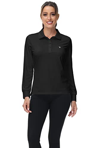 Rdruko Polo respirant à manches longues pour femme - Coupe ajustée - T-shirt de golf et de tennis - Séchage rapide, Noir , M Cover