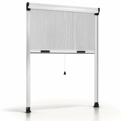 ESTO Insektenschutzrollo für Fenster in Höhe und Breite zuschneidbar Aluminiumrahmen verschiedene Größen und Farben Insektenschutznetz für Schiebe- und Flügelfenster (Weiß 120 x 160 cm)