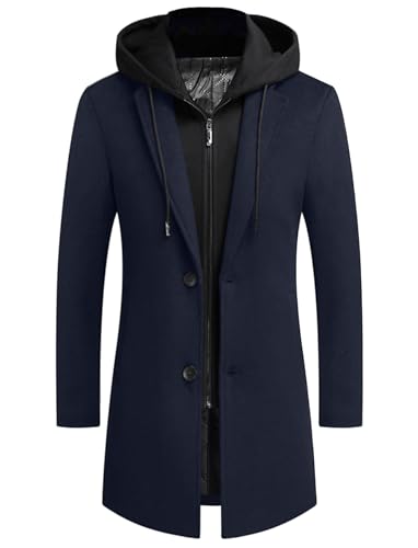 Image of APTRO Men's Wool Trench Coat Hoodie Winter Top Coat | Premium Wool Fabric, Hoodie Style, Thickened Cotton Lining, Single Breasted, Zipper & Button Closure, for Business