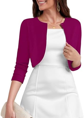 Heymoments Women's 3/4 Sleeve Casual Shrugs Lightweight Open Front Cropped Cardigan for Dresses