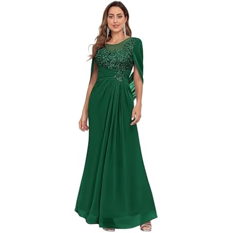 Mollyevers Chiffon Mother of The Bride Dresses for Wedding Lace Appliques Emerald Green Formal Mother Groom Dress with Cape Size 16 Cover