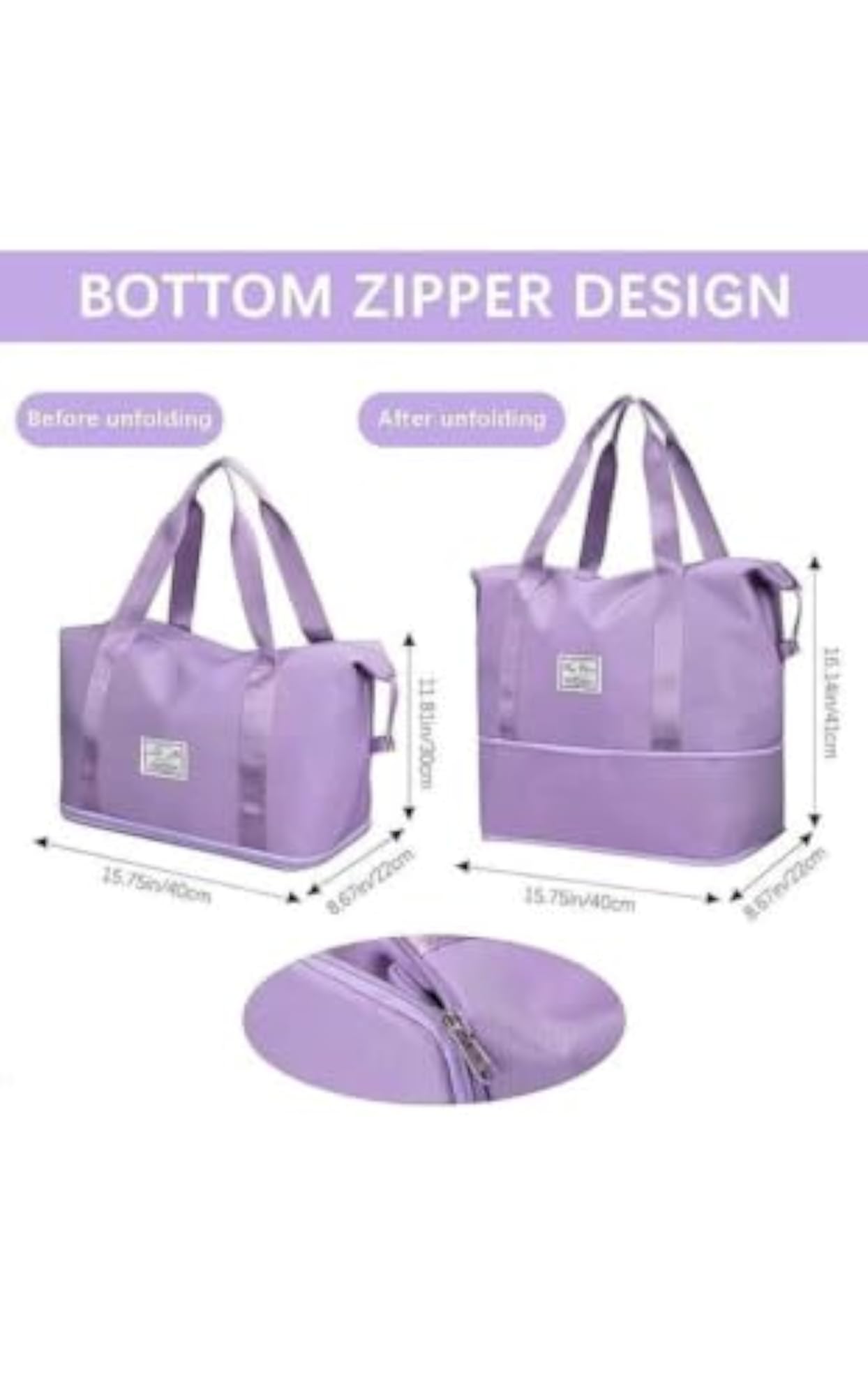 Foldable Travel Duffel Bag, Purple, 40 X 23 X 42 Cm