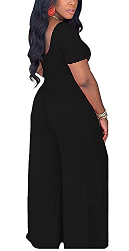 2 Piece Outfits for Women Sexy Backless Short Sleeve Crop Top High Waist Wide Leg Long Pant Sets Tracksuit Sport Set