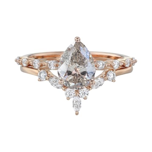 10K 14K 18K Solid Gold Pear Cut Gemstone and Moissanite Wedding Ring Sets 2pcs Gemstone Engagement Ring Set Bridal Ring Sets Promise Ring Sets for Women Free Engraved 5