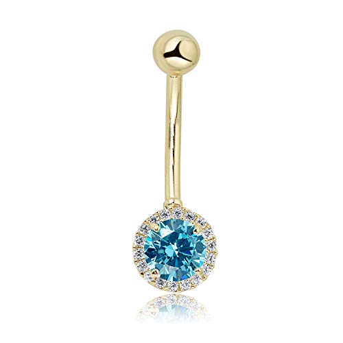 Image of AVORA 10K Gold Simulated Diamond CZ Frame Belly Button Ring Body Jewelry (14 Gauge)