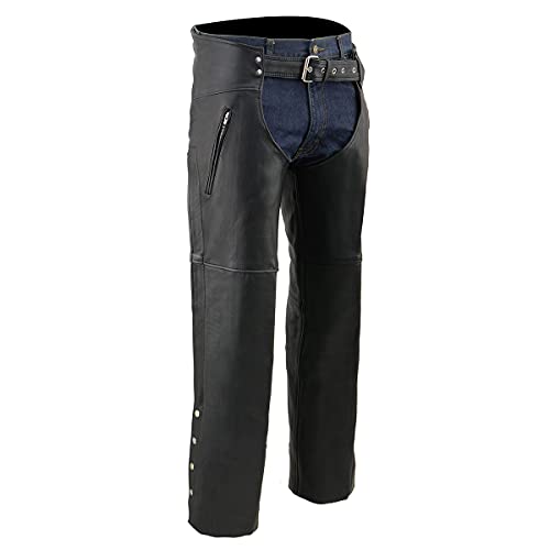 Milwaukee Leather ML1190 Men's Classic Black Leather Chaps with Zipper Thigh Pocket - X-Large