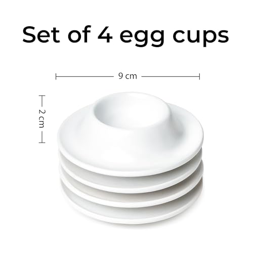 MIAMIO - Eierbecher 4er Set Keramik, Steingut Eierbecher mit Ablage, Restaurantqualität - Spülmaschinenfest (Weiß) – Bild 4