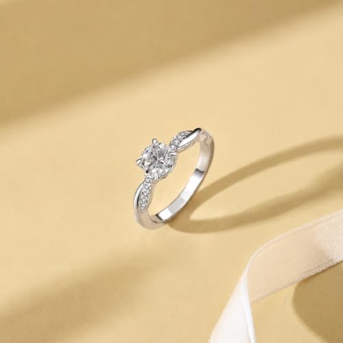 Image of Moissanite Engagement Rings Wedding Ring D Color VVS1 Round Cut S925 Sterling Silver Plated 18K White Gold Promise Rings for Women