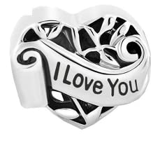 Image of Family Heart Scroll Charm Compatible with Pandora Charms Moments Bracelets Mom Aunt Grandma Daughter Sister Wife