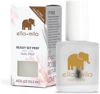 ella+mila Professional Nail Dehydrator and Primer - 1-Step Nail Prep for Gel Polish, Acrylic & Press On - 17-Free Acid Free Fingernail Primer and Dehydrator - Extends Manicure Life (0.45 fl oz)