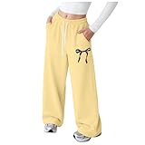 HUZIBO Jogginghose Mädchen Baggy Freizeithose für Kinder, mit Schleife Drucken, leichte Jogging Hose mit geradem, Weites Bein und Taschen, Wide Leg Lässige Sporthose