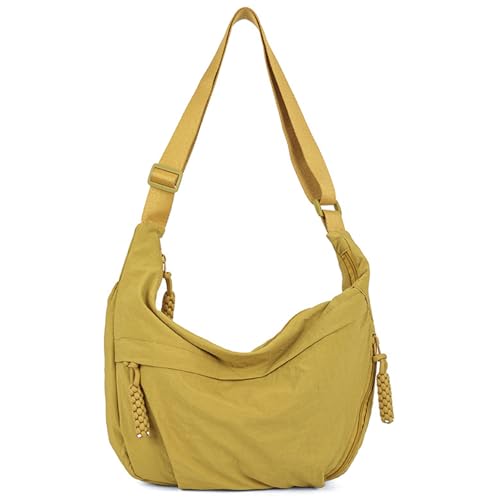 Bolsa tiracolo crescente para mulheres, bolsa Hobo de nylon folgada, bolsa espaçosa, bolsa transversal para compras no trabalho, Amarelo, One Size