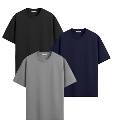 Image of LEOTUDE Men's Cottonblend Solid Oversized Half Sleeve Round Neck Tshirt for Man