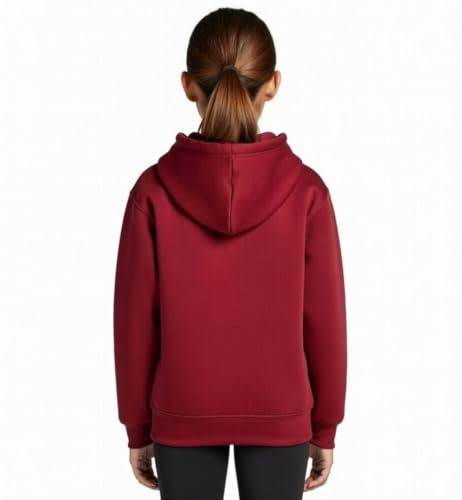 Image of Solid Cotton Fleece Girls Hooded Neck Sweatshirt with Kangaroo Pocket